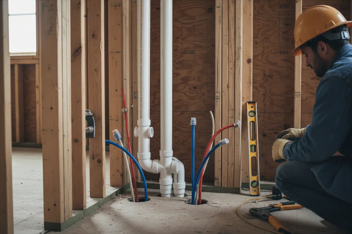 Drain and supply rough-in during Sump Pump Repair in Dyess AFB
